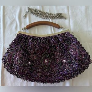 Beaded Purple Clutch with Chain Strap